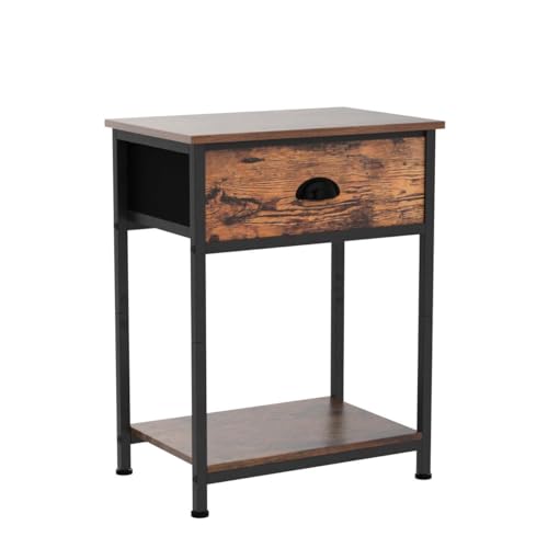 image for Furologee Nightstands Set of 2, Industrial End Table with Fabric Drawe