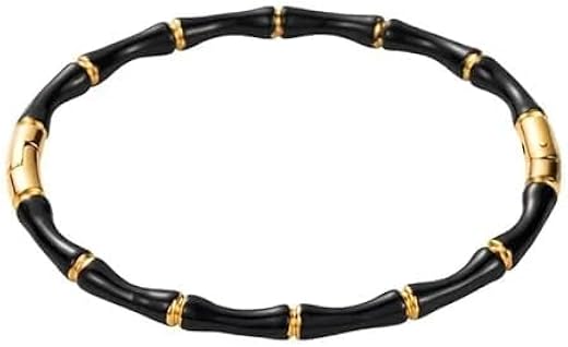 Black Bamboo Evil Eye Gold Plated Cuff Bracelet – Nazar Bangle for Women, Stainless Steel, Waterproof, Anti-Tarnish Free J...