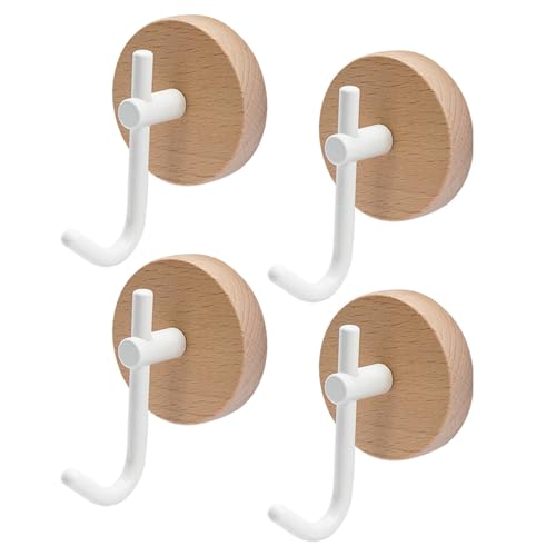 COEWUR 4 Piezas Gancho Pared Adhesivo, Perchero Pared Madera, Accesorios Baño de Nogal Natural, Colgadore Pared Autoadhesivo para Entradas,Cocinas,Pasillos,Dormitorios,Salóns (Negro Intenso)