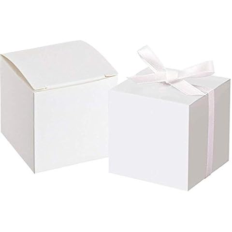 Awtlife 50pcs White Favor Box With 50 Ribbon For Wedding Favor Party Decor 2 inch Square Candy Gift Boxes Cover