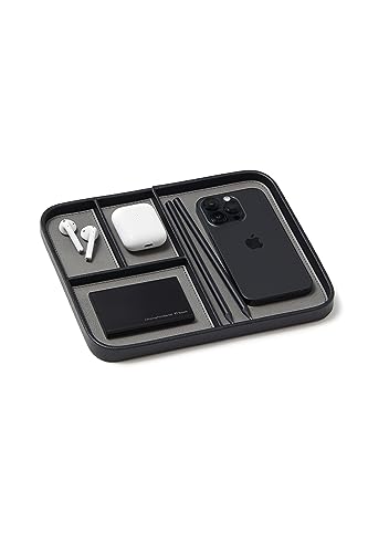 Nordik Leather Valet Tray, Pebble Black, 24x20 cm Medium Vegan Leather Tray for Entryway