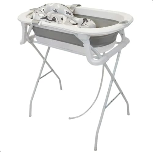 Banheira Dobrável Para Bebê Com Suporte Termômetro e Almofada Redutora Grey Branco Até 16Kg Premium Baby