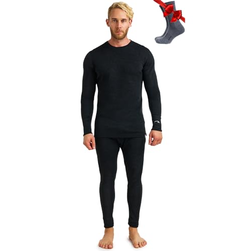 Merino.tech Merino Wool Base Layer Men Set - Novelty Heavyweight, Lite, Midweight Merino Sleepwear for Men Top, Bottom