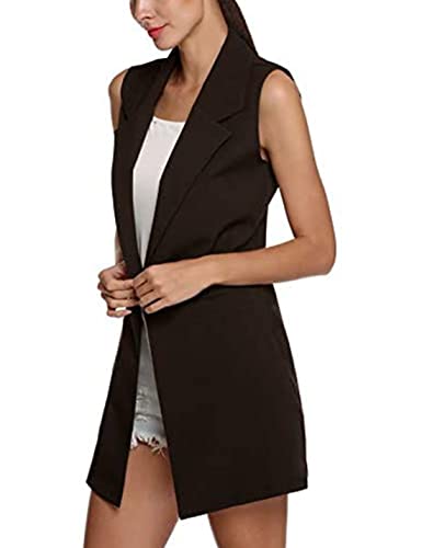 Yeokou Women's Slim Long Suit Vest Wasitcoat Sleeveless Blazer Jacket Cardigans (Black, X-Large) #TOP1