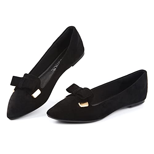 MUSSHOE Ballet Flats for Women Comfortable Women's Flats Memory Foam Slip on Pointed Toe Flats Shoes Women,Black Bow 9