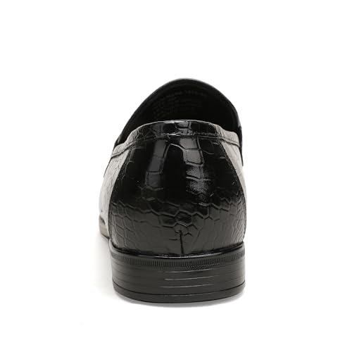Image of Mens Leather Penny Loafers, Classic Crocodile Printed Business Dress Shoes with Metal Buckle Slip on Penny Shoes for Mens