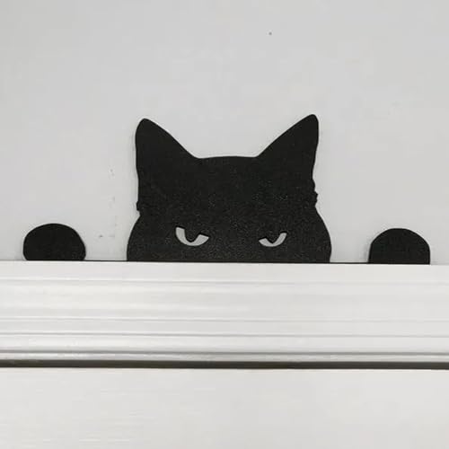 Smowfes Metal Cat Door Topper - Adorable Angry-Cat Door Frame Decor Corner Hanging Shelf & Rust-Resistant Decorative Plaque for Home Windows Black Cat Theme 11.8L x 5.9W