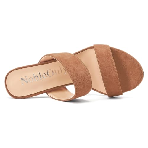 Image of NobleOnly Womens Round Open Toe Heeled Sandals Two Strap Stiletto High Heel Sandals Backless Dress Slip-on Mules Sandals 3.9 Inches Heels