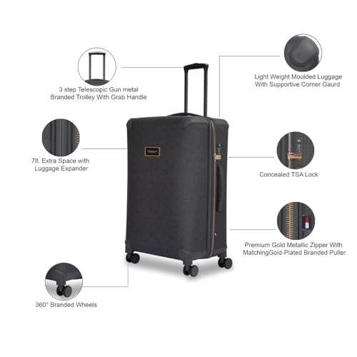 Image of Tommy Hilfiger Jazz Large Soft Luggage - Grey |Check-in Trolley Bag with TSA Lock | 360 Spinner Double Wheels | Telescopic Handle | Expandable | Polyester Shell Suitcase | 115L Capacity | 78cm