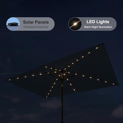 PURPLE LEAF LED Patio Market Umbrella 6.5' x 10' with Base Pool, Navy Blue — view 4