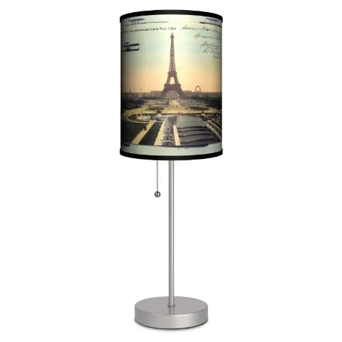 Lamp-In-A-Box Vintage Paris Eiffel Tower Postcard Postcard Table Lamp, Art Printed Lampshade with Silver Metal Base Home Decor Gifts Cover