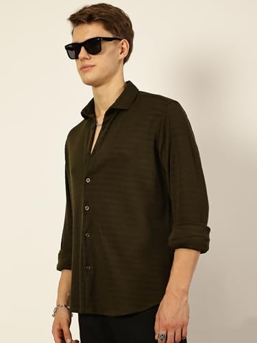 Image of Thomas Scott Men's | Solid | Textured Fabric | Full Sleeve | Regular Fit | Polyester-Blend | Spread Collar | Casual Shirt