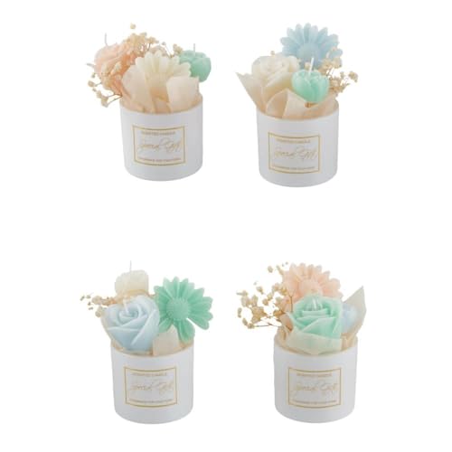 1 PZ Candela con fiori in vasetta di vetro da 10 cm BOMBONIERA