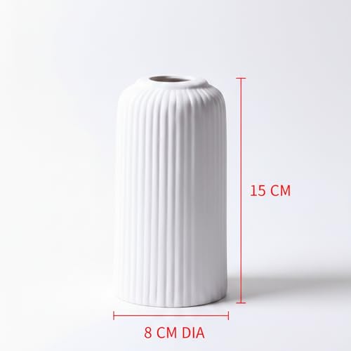 Image of KREATIVE ART'S Ribbed Pipe Ceramic Vase for Flowers, Pampas Grass | Decorative Home & Office Centerpiece Gift - No Flowers- (White, 6 Inch)