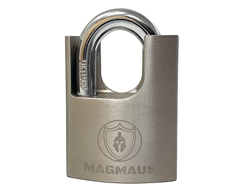 Image of Magmaus SDL /50 [Closed Shackle] Heavy Duty Lock with 3 Keys - [Stainless Steel] Weatherproof Padlock for Outdoor Use - Ideal for Storage Unit, Shipping Container, Gate