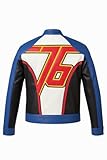 BLACK OUTER FASHION Men’s Women’s Soldier-76 Blue Leather Jacket (US, Alpha, X-Large, Regular, Regular, Blue and White)