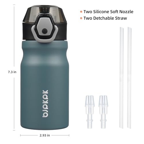 Image of BJPKPK 14 oz Insulated Water Bottle, Straw, Handle, Stainless Steel Flask | Leak Proof Locking Lid, Double Wall Vacuum, Keeps Hot /Cold, BPA Free, Dishwasher Safe, Travel & Sports, Dark Grey