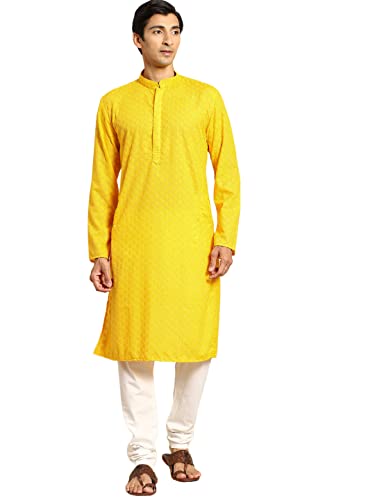 Image of Rajubhai Hargovindas Men Pure Cotton Chikankari Embroidered Straight Kurta