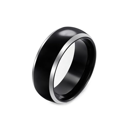 TIEHOKTW Anillo de boda y anillo de tungsteno para hombre, negro/dorado, 8 mm, simple cúpula lisa, anillos de aniversario, anillos de compromiso grabables para él, 10, Metal, Sin piedra preciosa