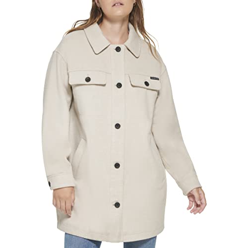 Calvin Klein Women's Everyday Solid Drop Shoulder Long Shirt Style Jacket, Khaki, X-Large #TOP10