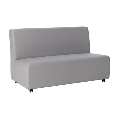 Image of FDP Pro Series Upholstered Armless Mobile Sofa with Locking Casters for Portability Commercial Seating for Hotel Lobby, Office, Restaurant, Waiting Room, Home - Gray
