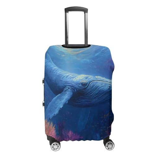 Blue Whale Swimming Coral Reefs Ocean Luggage Covers Washable Travel Suitcase Cover Elastic Baggage Protector4