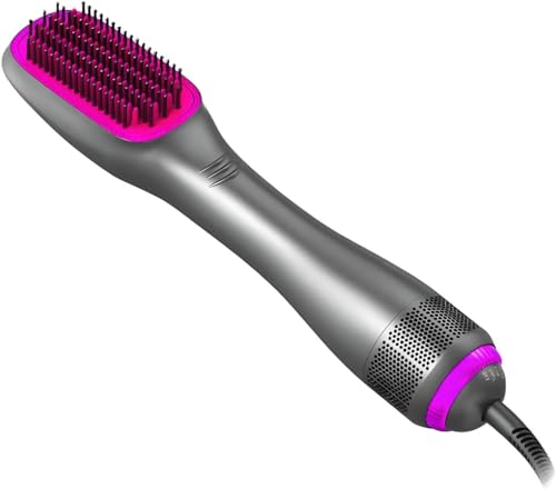 SIMANLI Hair Dryer Brush Straightener Brush 3 in 1 Hot Air Stylers 1200W Powerful Hair Comb Blow Dryer Brush 3-Speed Temperature Adjustment(Ash Pink,British Standard)
