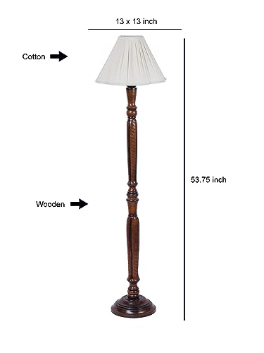 Image of Devansh Vintage Cotton Shade Wood Floor Lamp -2