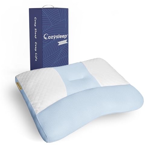CozySleep 枕 低め 首肩フィット まくら 首が痛くならない 低い枕 首や肩の負担を軽減 自然な姿勢を保てる 安眠枕 睡眠専門医と共同開発 高さ調節可能 洗える 柔らかい 低めの枕 仰向け 横向き対応 快眠枕 通気性 吸湿性 立体構造 ブルー