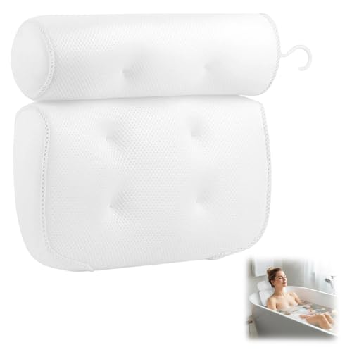 1Pcs Bath Pillow for Bathtub, Bath Pillows for Head and Neck, Soft Bath Cushion for Head and Neck Support, Comfortable Bath Head Rest for Relaxing Bath Time (White)