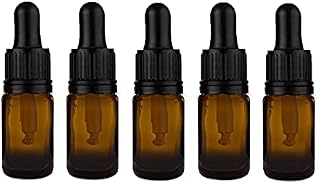 Five 5ml Amber Brown Glass Bottles with Dropper Pipettes