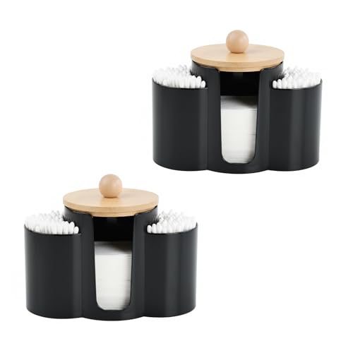 Zirax 2 Pcs Cotton Pad and Swab Holder 3 in 1 Plastic Qtip Organizer with Lid Bathroom Storage Box for Makeup Pads Floss Picks Vanity Accessories Dispenser