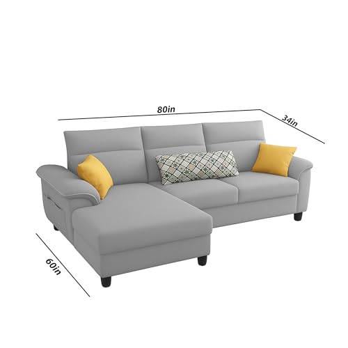 Image of Casaliving Seams LHS 4 Seater L Shape Sofa for Living Room (Grey Fabric) Premium Fabric Sofa