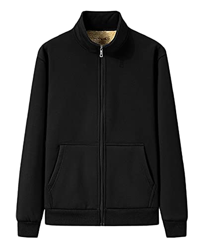 chouyatou Men's Fall Winter Stand Collar Zip Up Sherpa Lined Jersey Knit Sweatshirt Jacket