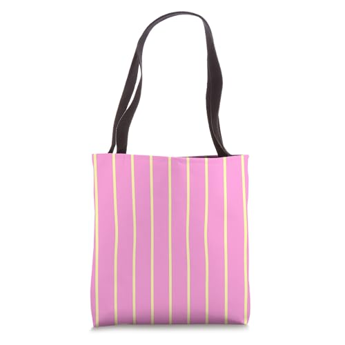 Bolso Tote Estampado Rayas Verticales Rosa y Amarillo miniatura 1