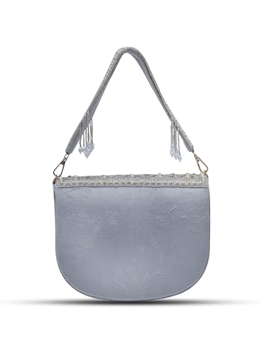 Image of THE TAN CLAN Kavya Beige Flap Over Bag Clutch Purses Luxury Evening Handbags with Handle