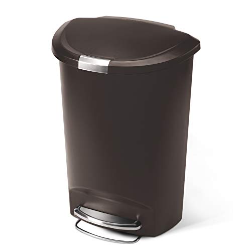 simplehuman 50 Liter / 13 Gallon Semi-Round Kitchen Step Trash Can, Mocha Plastic