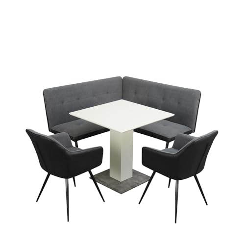 HTI living Sitzgruppe Anthrazit/Grau/Weiß Joschka Esstisch Eckbank und Esszimmerstühle