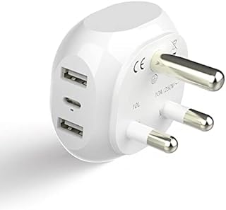 South Africa Travel Plug Adapter by Ceptics - 5 Input with QC 3.1A Dual USB and USB-C - Ultra Compact - Light Weight - USA to Any Type M Countries Such as Botswana, Namibia and More (PTU-10L),White