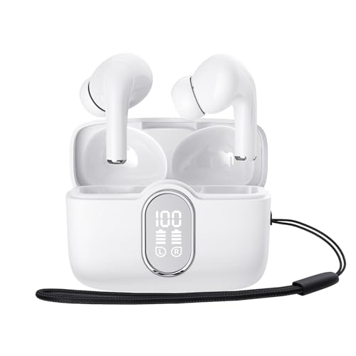 Wizoowip 13mm Dynamic Coil Earphones Low Power Consumption Wireless Earbuds Headphones Led Display Ipx 4 Waterproof Hifi Sound Extended Battery Life White
