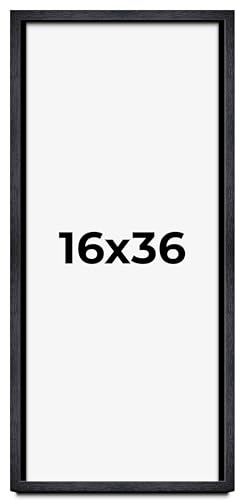 16x36 Shadow Box Black Farmhouse Wood Texture Display Frame | 1 Inch Deep | 0.75 Inch Moulding Width | Includes Shatter Resistant Acrylic Plexiglass, Backing & Hanging Hardware