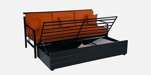 Image of 3 Seater Metal Sofa Cum Bed with Hydraulic Storage | Sofa Set for, Living Room, Guest Room, Bedroom| King Size Convertible Sofa Bed Comfortable Seating |King Size (Rust & Black)