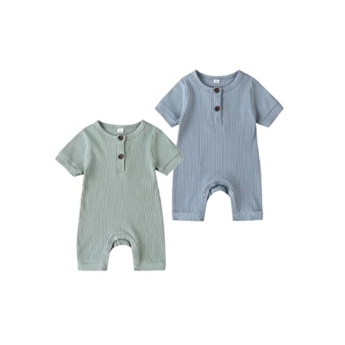 Image of Kuriozud Newborn Infant Unisex Baby Boy Girl Clothes Button Romper Jumpsuit Basic One Piece Outfits