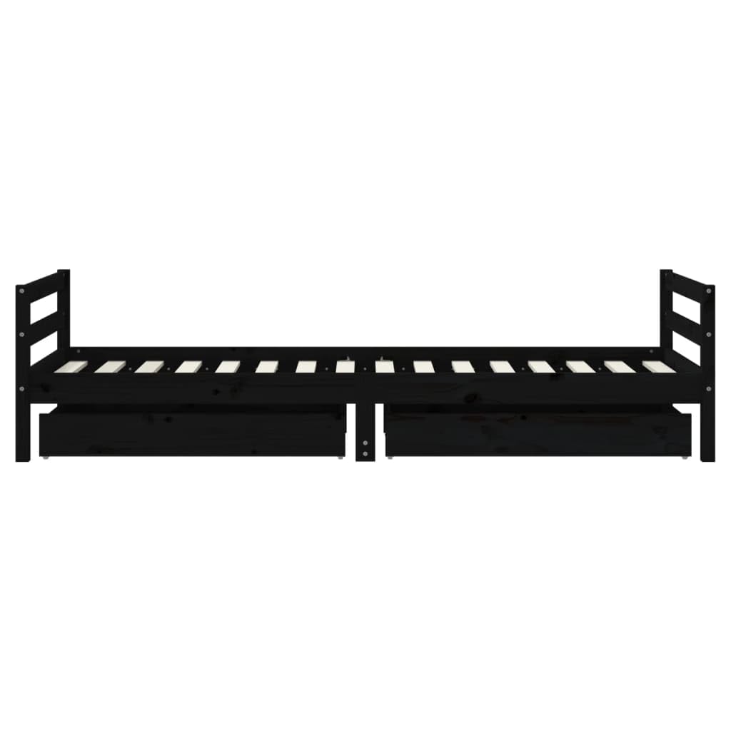 Łóżko dziecięce z szufladami, czarne, 80 x 200 cm, z litego drewna sosnowego ze stabilnym stelażem, odpowiednie dla dzieci od 4 lat, łącznie z miejscem do przechowywania, wytrzymała rama