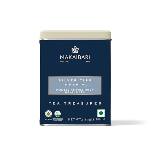 Image of Makaibari Tea Treasures Silver Tips Imperial - Organic Darjeeling Full Moon Oolong Tea | Silver Needle Buds | Full Moon Harvest | 50g Tin | Award Winning | Rare Limited Harvest