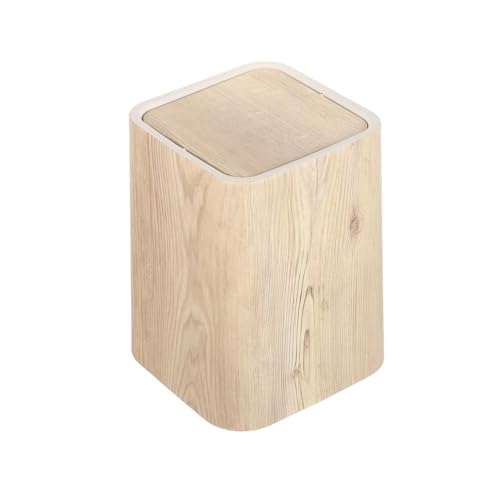 SMASOLO Pattumiera in Plastica Effetto Legno Coperchio Ribaltabile, Cestino della Spazzatura Rustico per Cucina, Bagno e Soggiorno, Bidone Rifiuti Portatile per Ufficio e Camera da Letto