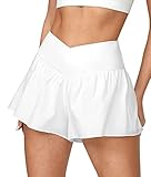 Ewedoos Athletic Shorts for Women Flowy Running Shorts for Women High Waisted Butterfly Preppy Clothes Skorts for Woman White