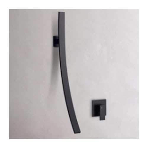 Grifo de cascada negro mate de 70 cm con palanca simple para baño y cocina de pared
