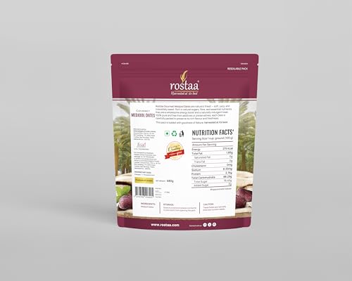 Image of Rostaa Gourmet Medjool Dates 680g | Premium Quality Khajoor | Naturally Sweet & Soft Date | Rich in Fiber & Antioxidants | Healthy Energy Snack | 100% Natural Dry Fruits