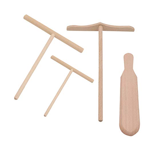 Pinmaoo Crepe Spreader Bamboo Spatula Kit Crepe Pan Handmade Natural Wooden for Make Breakfast Pancakes 4 Piece Set